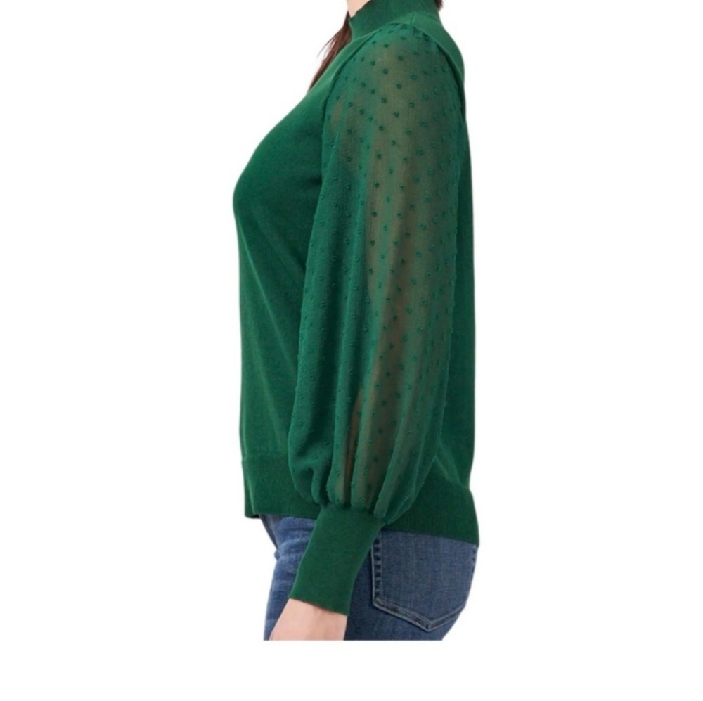 NWT! Vince Camuto Women's Clip Dot Sleeve Pullover Fashion Sweater Alpine Green